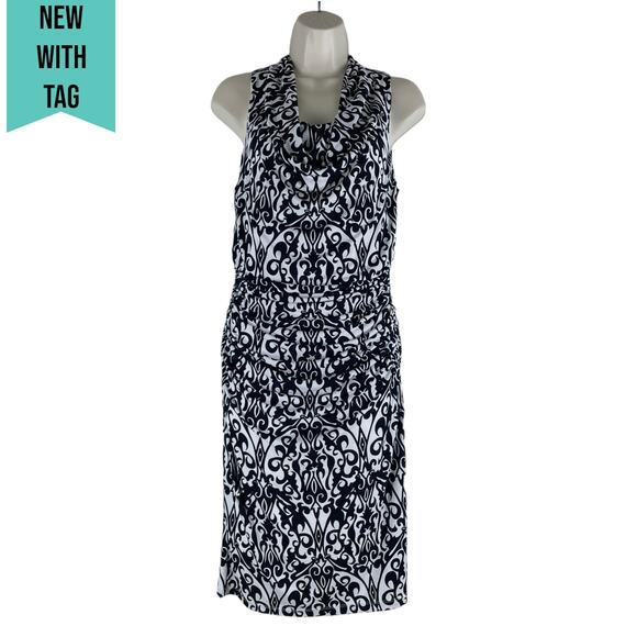 Cato Damask Cowl Neck Damask Print Mini Dress Black White Size 12 - Picture 1 of 8